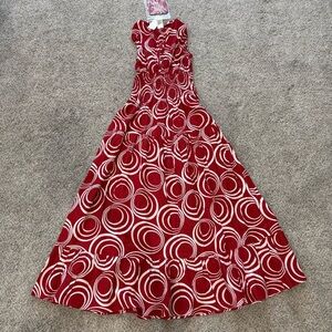 NWT Kara Chic By NF Red 100% Cotton Smocked Waist Back Long Maxi Skirt One Size